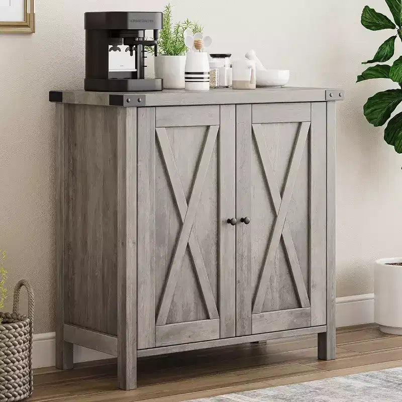 Piccolo Mobile Contenitore a 2 pezzi, Credenza Rustica con 2 Ante e Ripiani Regolabili, Consolle da Ingresso per Soggiorno/Sala da Pranzo/Cucina