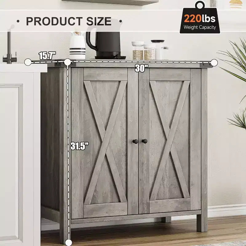 Piccolo Mobile Contenitore a 2 pezzi, Credenza Rustica con 2 Ante e Ripiani Regolabili, Consolle da Ingresso per Soggiorno/Sala da Pranzo/Cucina
