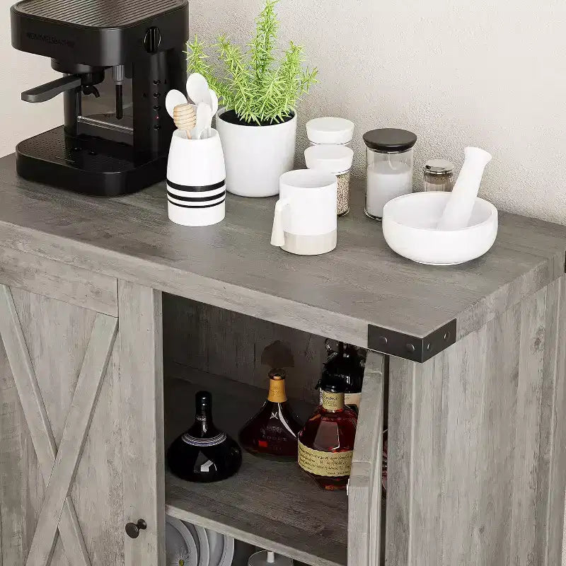 Piccolo Mobile Contenitore a 2 pezzi, Credenza Rustica con 2 Ante e Ripiani Regolabili, Consolle da Ingresso per Soggiorno/Sala da Pranzo/Cucina