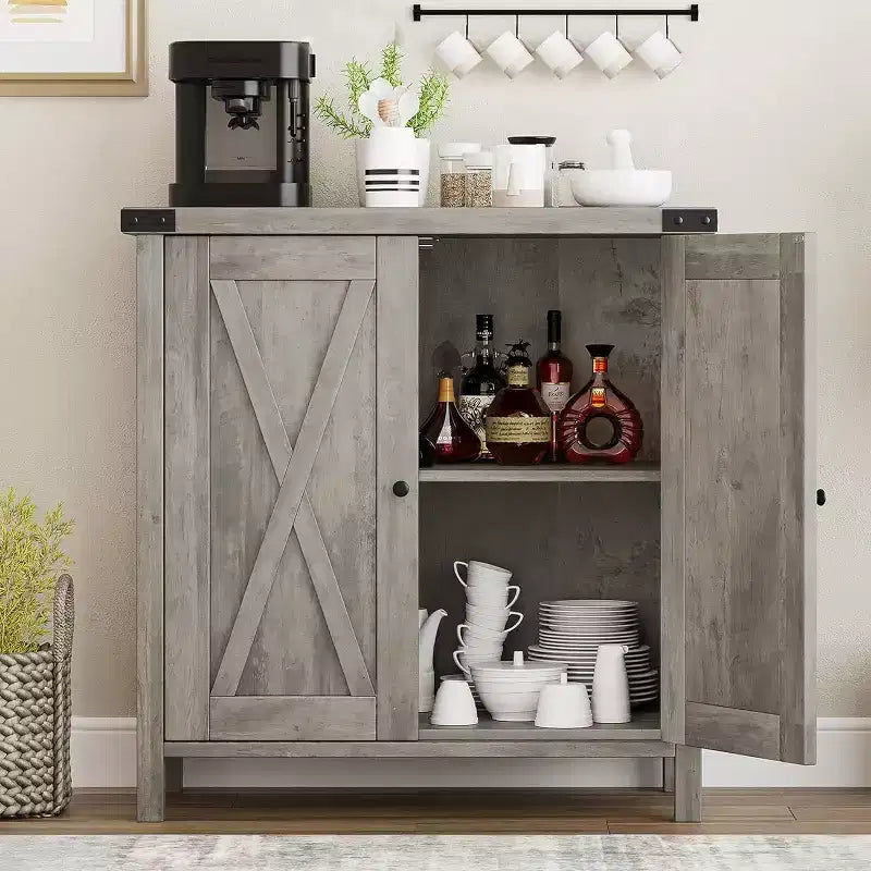 Piccolo Mobile Contenitore a 2 pezzi, Credenza Rustica con 2 Ante e Ripiani Regolabili, Consolle da Ingresso per Soggiorno/Sala da Pranzo/Cucina