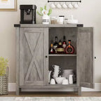 Piccolo Mobile Contenitore a 2 pezzi, Credenza Rustica con 2 Ante e Ripiani Regolabili, Consolle da Ingresso per Soggiorno/Sala da Pranzo/Cucina