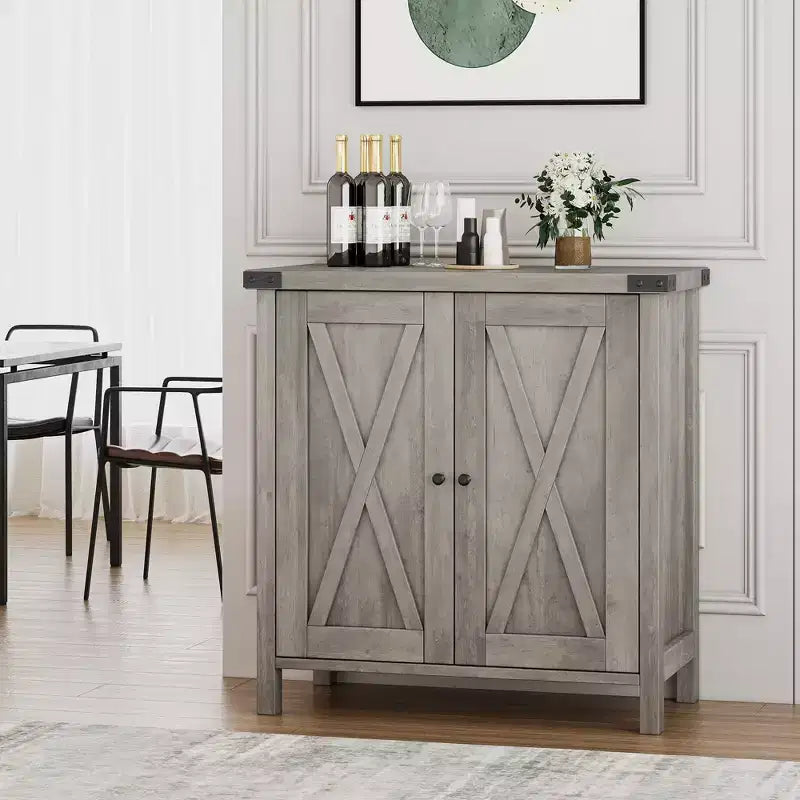Piccolo Mobile Contenitore a 2 pezzi, Credenza Rustica con 2 Ante e Ripiani Regolabili, Consolle da Ingresso per Soggiorno/Sala da Pranzo/Cucina