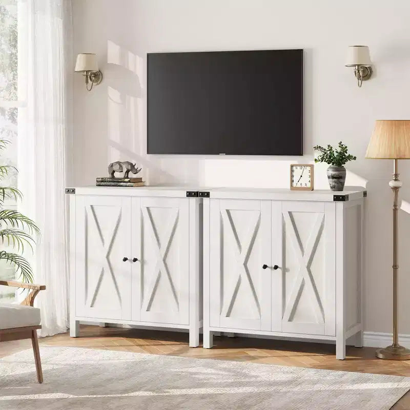 Piccolo Mobile Contenitore a 2 pezzi, Credenza Rustica con 2 Ante e Ripiani Regolabili, Consolle da Ingresso per Soggiorno/Sala da Pranzo/Cucina