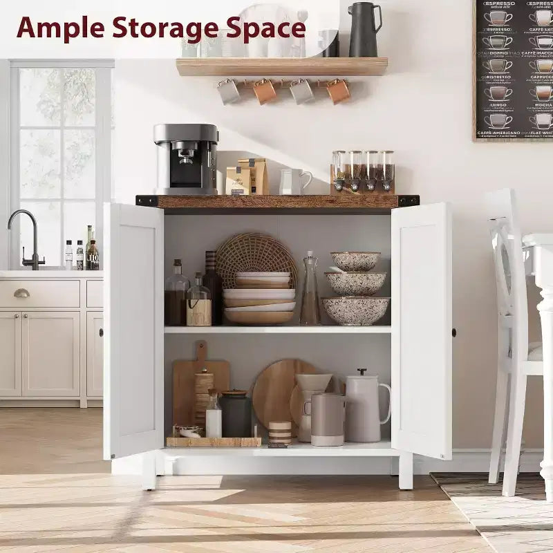 Piccolo Mobile Contenitore a 2 pezzi, Credenza Rustica con 2 Ante e Ripiani Regolabili, Consolle da Ingresso per Soggiorno/Sala da Pranzo/Cucina