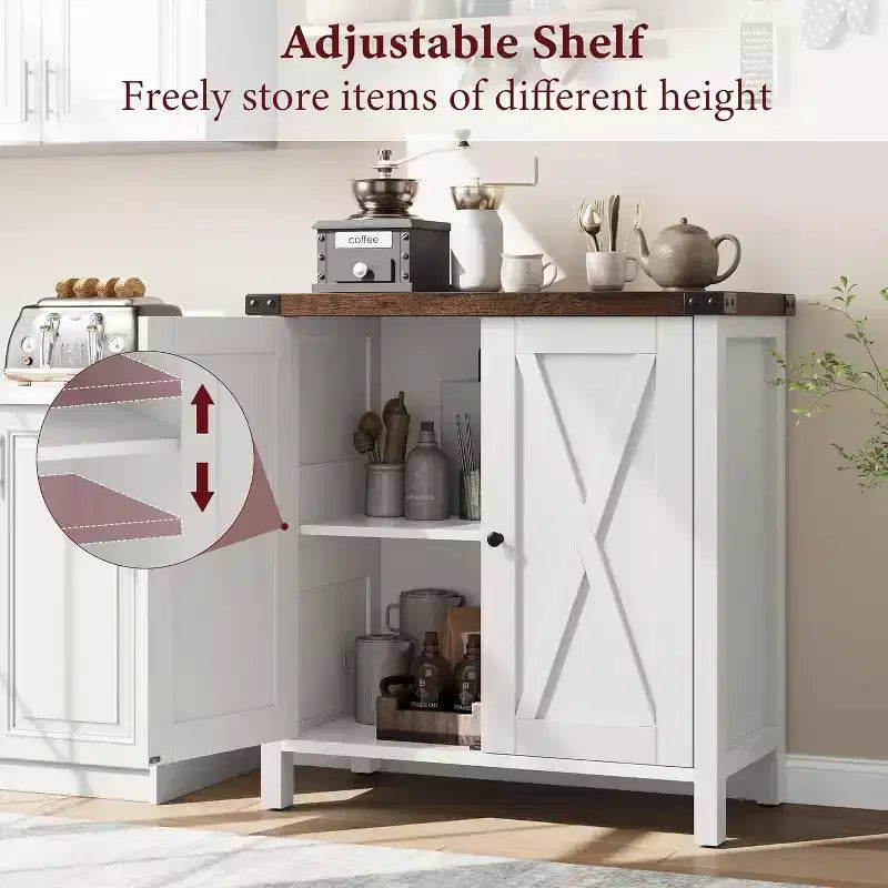 Piccolo Mobile Contenitore a 2 pezzi, Credenza Rustica con 2 Ante e Ripiani Regolabili, Consolle da Ingresso per Soggiorno/Sala da Pranzo/Cucina