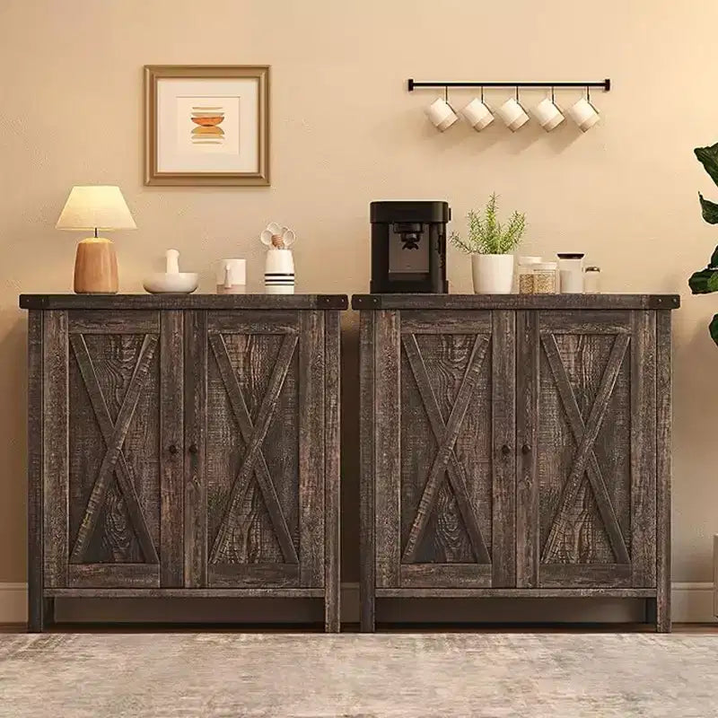 Piccolo Mobile Contenitore a 2 pezzi, Credenza Rustica con 2 Ante e Ripiani Regolabili, Consolle da Ingresso per Soggiorno/Sala da Pranzo/Cucina