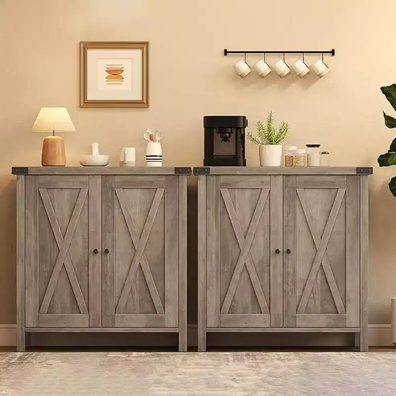 Piccolo Mobile Contenitore a 2 pezzi, Credenza Rustica con 2 Ante e Ripiani Regolabili, Consolle da Ingresso per Soggiorno/Sala da Pranzo/Cucina