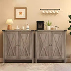Piccolo Mobile Contenitore a 2 pezzi, Credenza Rustica con 2 Ante e Ripiani Regolabili, Consolle da Ingresso per Soggiorno/Sala da Pranzo/Cucina