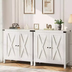 Piccolo Mobile Contenitore a 2 pezzi, Credenza Rustica con 2 Ante e Ripiani Regolabili, Consolle da Ingresso per Soggiorno/Sala da Pranzo/Cucina
