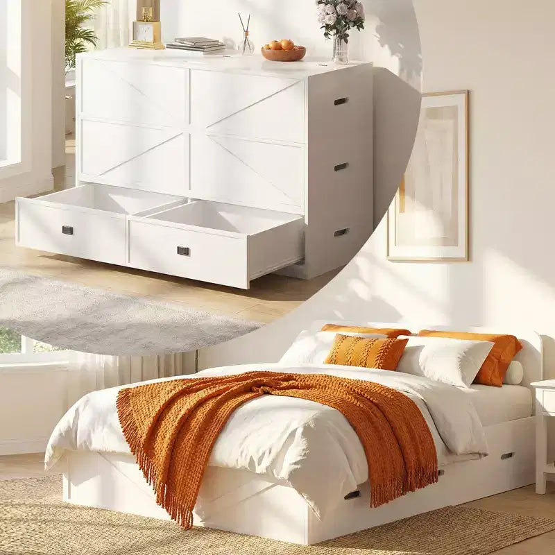 Mjkone Convertible Sofa Set with Storage Murphy Bed Chest, Full/Queen, Mattress Not Included
