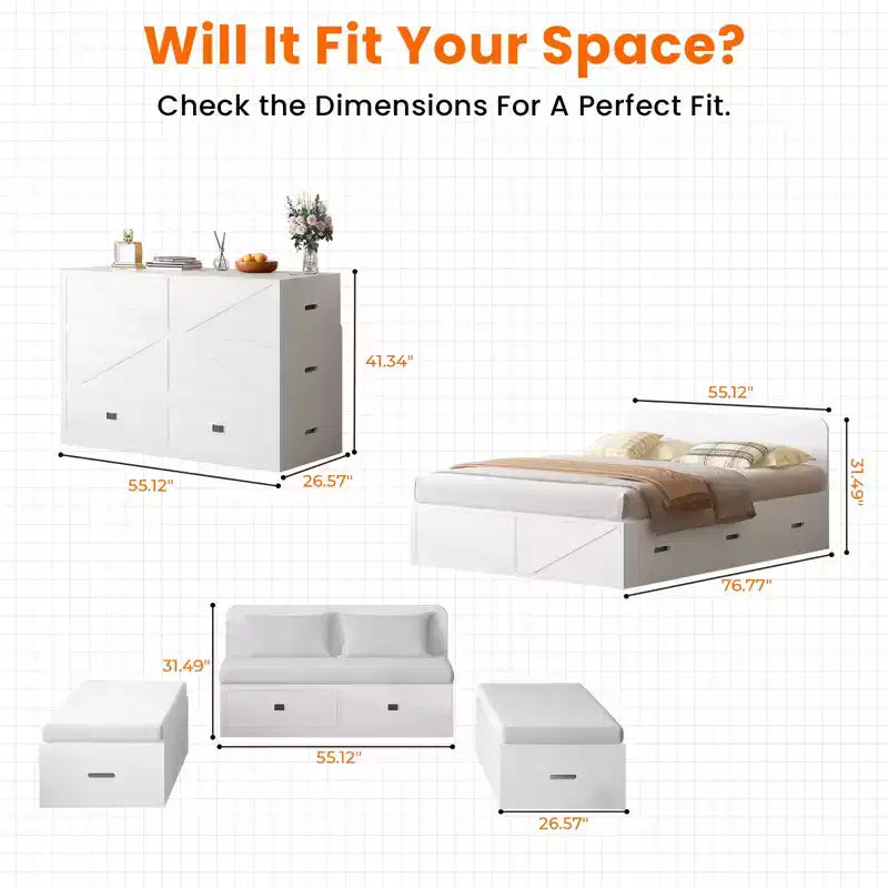 Mjkone Divano letto convertibile con contenitore, Letto a scomparsa, Matrimoniale/Queen, Materasso non incluso