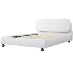 Letto ModernLuxe a Piattaforma Queen/King Size con Gambe a Zucca in Legno di Caucciù, Giroletto Imbottito in Bouclé Crema, Nessuna Rete a Molle Necessaria