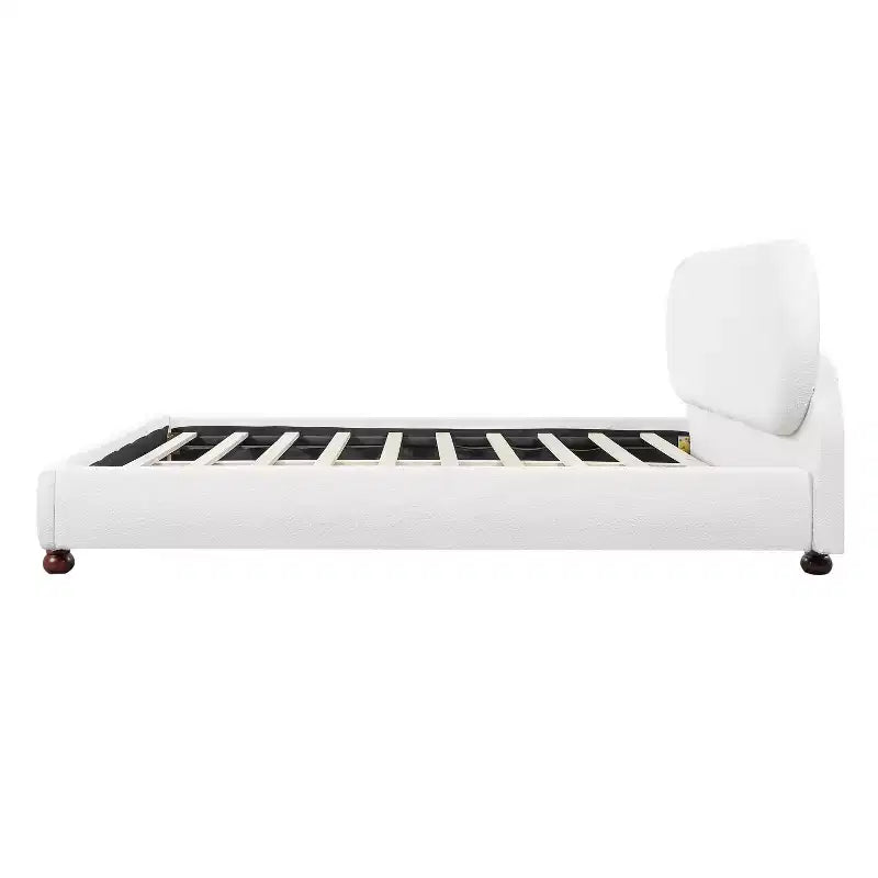 Letto ModernLuxe a Piattaforma Queen/King Size con Gambe a Zucca in Legno di Caucciù, Giroletto Imbottito in Bouclé Crema, Nessuna Rete a Molle Necessaria