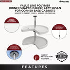 Rev-A-Shelf Lazy Susan a 2 Ripiani a Mezzaluna per Mobili Base Angolari, Plastica, Organizer Girevole da Cucina per Spezie/Barattoli a Doppio Ripiano da 24 Pollici, Bianco, 3472-24-11-52