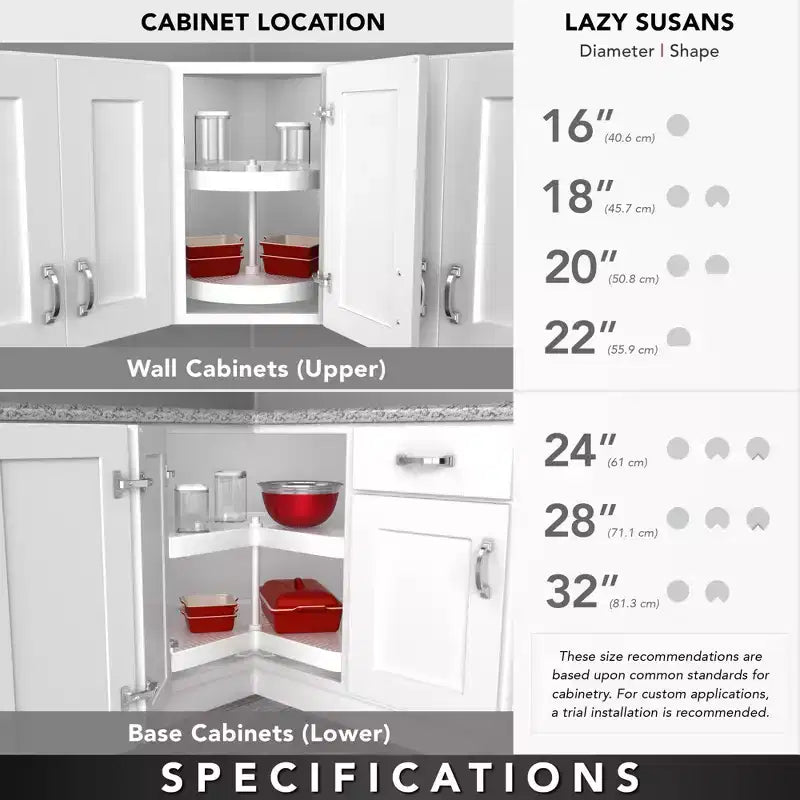 Rev-A-Shelf Lazy Susan a 2 Ripiani a Mezzaluna per Mobili Base Angolari, Plastica, Organizer Girevole da Cucina per Spezie/Barattoli a Doppio Ripiano da 24 Pollici, Bianco, 3472-24-11-52