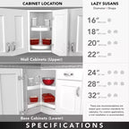 Rev-A-Shelf Lazy Susan a 2 Ripiani a Mezzaluna per Mobili Base Angolari, Plastica, Organizer Girevole da Cucina per Spezie/Barattoli a Doppio Ripiano da 24 Pollici, Bianco, 3472-24-11-52