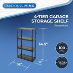 Gracious Living Scaffale portaoggetti ventilato a 4 ripiani ad altezza fissa per impieghi medi 14 x 32 x 54,5 Sistema Organizer per Casa, Garage, Cantina e Lavanderia, Nero