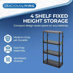 Gracious Living Scaffale portaoggetti ventilato a 4 ripiani ad altezza fissa per impieghi medi 14 x 32 x 54,5 Sistema Organizer per Casa, Garage, Cantina e Lavanderia, Nero