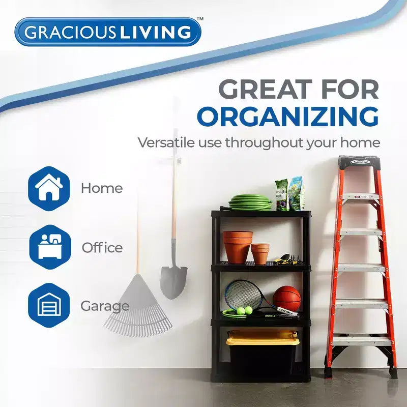 Gracious Living Scaffale portaoggetti ventilato a 4 ripiani ad altezza fissa per impieghi medi 14 x 32 x 54,5 Sistema Organizer per Casa, Garage, Cantina e Lavanderia, Nero