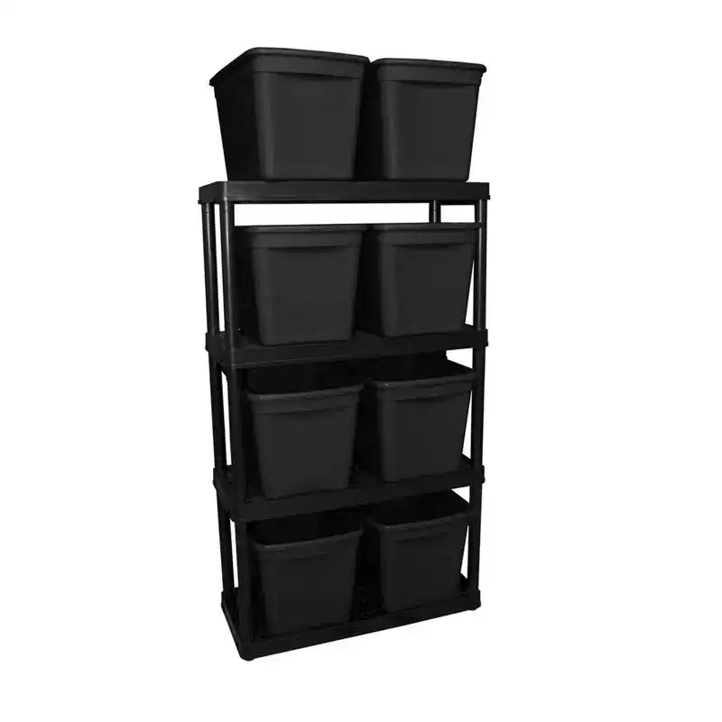 Gracious Living Scaffale portaoggetti ventilato a 4 ripiani ad altezza fissa per impieghi medi 14 x 32 x 54,5 Sistema Organizer per Casa, Garage, Cantina e Lavanderia, Nero