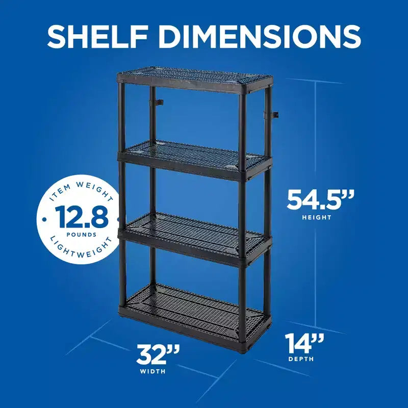 Gracious Living Scaffale portaoggetti ventilato a 4 ripiani ad altezza fissa per impieghi medi 14 x 32 x 54,5 Sistema Organizer per Casa, Garage, Cantina e Lavanderia, Nero
