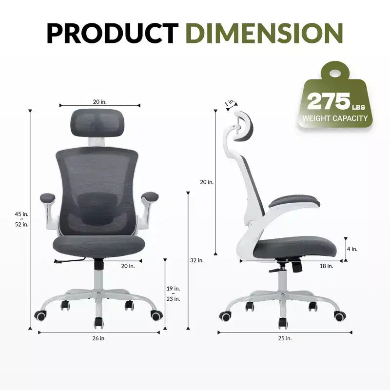 Sedia da Ufficio Ergonomica in Rete Traspirante per Casa e Scrivania - Base in Metallo e Braccioli Ribaltabili