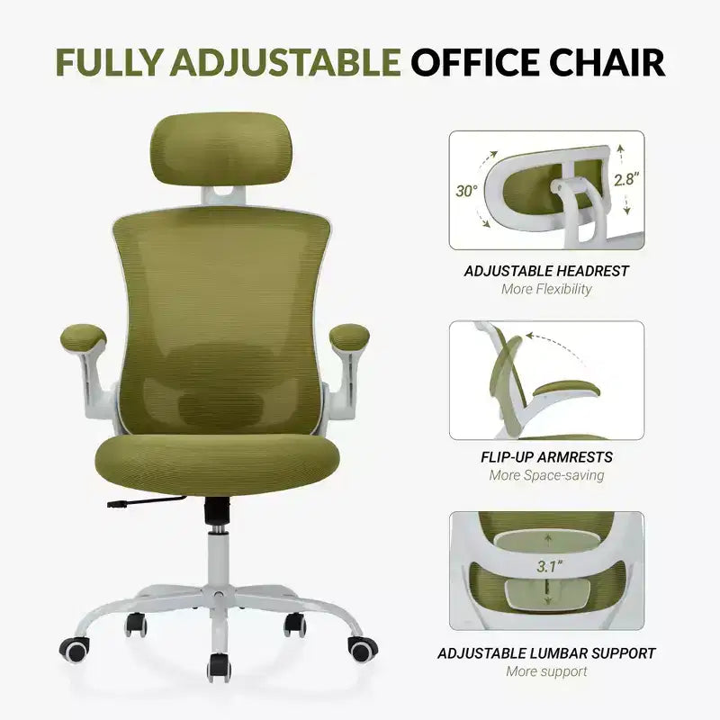 Sedia da Ufficio Ergonomica in Rete Traspirante per Casa e Scrivania - Base in Metallo e Braccioli Ribaltabili