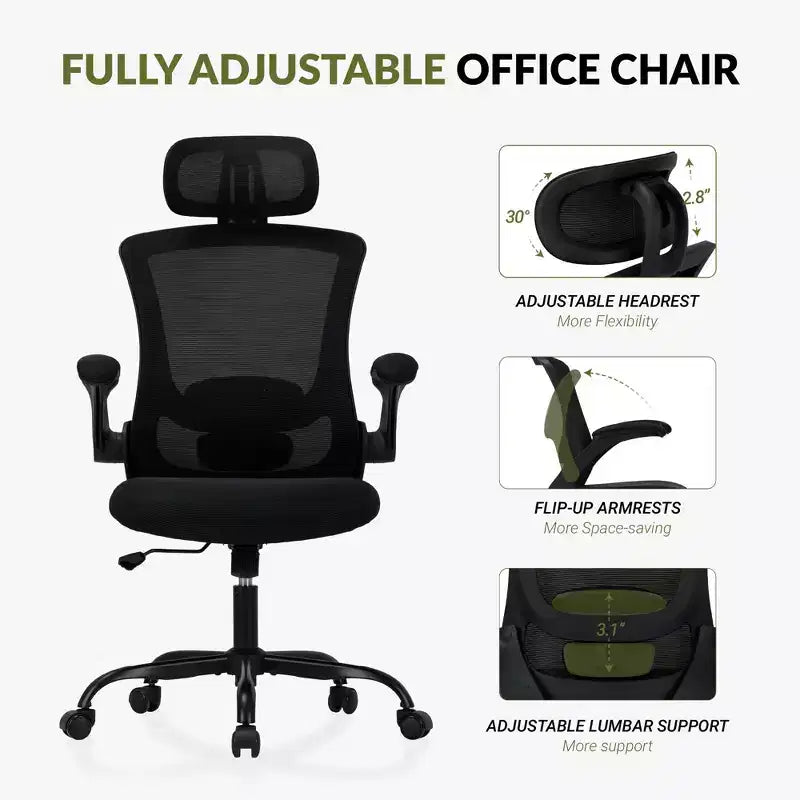 Sedia da Ufficio Ergonomica in Rete Traspirante per Casa e Scrivania - Base in Metallo e Braccioli Ribaltabili