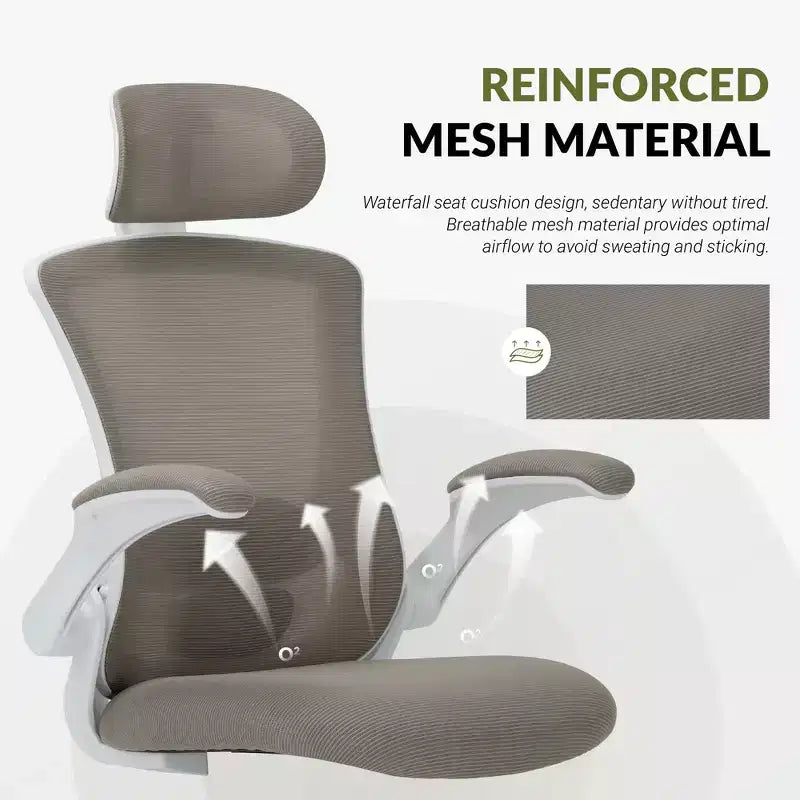 Sedia da Ufficio Ergonomica in Rete Traspirante per Casa e Scrivania - Base in Metallo e Braccioli Ribaltabili