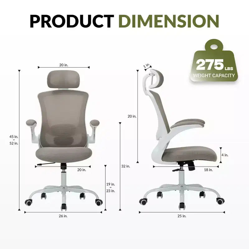 Sedia da Ufficio Ergonomica in Rete Traspirante per Casa e Scrivania - Base in Metallo e Braccioli Ribaltabili
