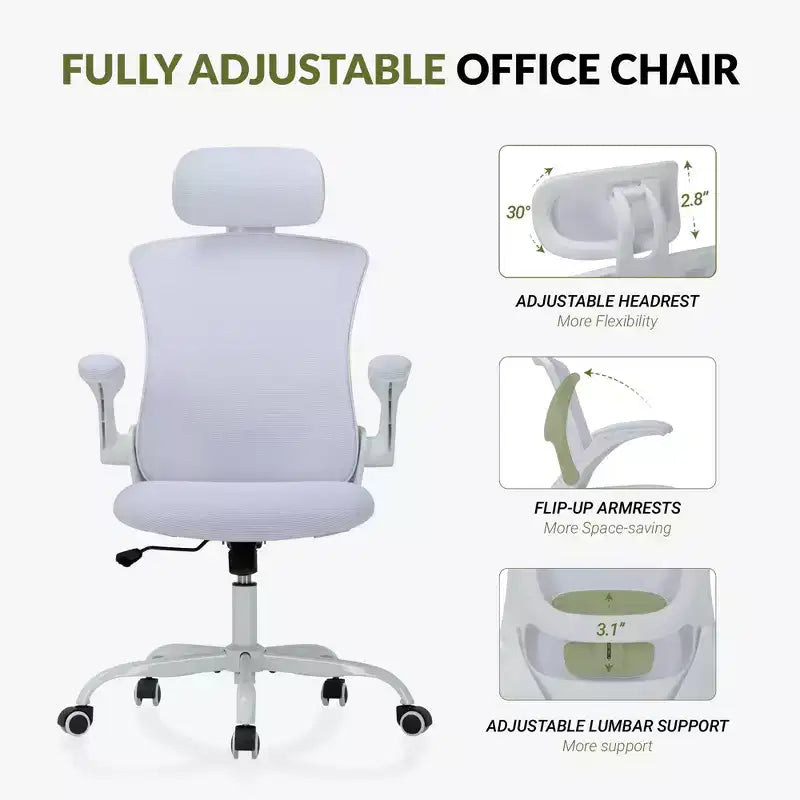 Sedia da Ufficio Ergonomica in Rete Traspirante per Casa e Scrivania - Base in Metallo e Braccioli Ribaltabili