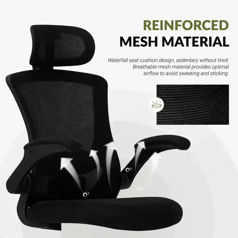 Sedia da Ufficio Ergonomica in Rete Traspirante per Casa e Scrivania - Base in Metallo e Braccioli Ribaltabili