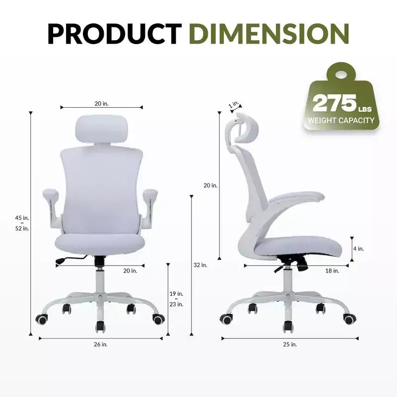 Sedia da Ufficio Ergonomica in Rete Traspirante per Casa e Scrivania - Base in Metallo e Braccioli Ribaltabili