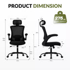 Sedia da Ufficio Ergonomica in Rete Traspirante per Casa e Scrivania - Base in Metallo e Braccioli Ribaltabili