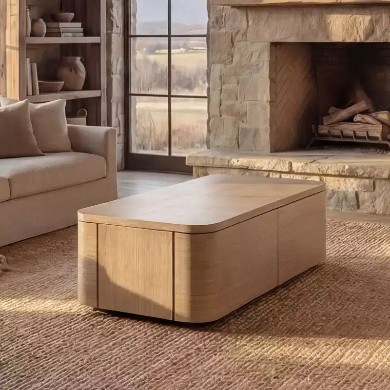 Homsee 4-Drawer Coffee Table with Storage  Modern Accent Table for Living Room, Light Oak Finish