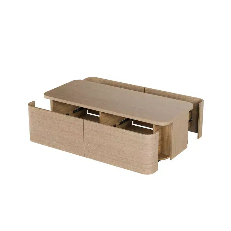 Tavolino da caffè Homsee a 4 cassetti con contenitore, tavolino d'appoggio moderno per soggiorno, finitura rovere chiaro