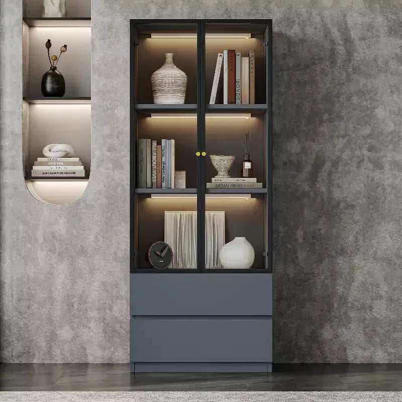 ATJafurn Vetrina illuminata da 23,6 pollici, credenza moderna da pranzo con 2 cassetti e 3 ripiani per cucina, sala da pranzo e soggiorno