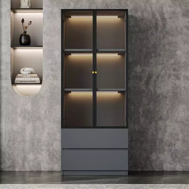 ATJafurn Vetrina illuminata da 23,6 pollici, credenza moderna da pranzo con 2 cassetti e 3 ripiani per cucina, sala da pranzo e soggiorno