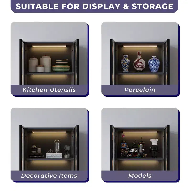 ATJafurn Vetrina illuminata da 23,6 pollici, credenza moderna da pranzo con 2 cassetti e 3 ripiani per cucina, sala da pranzo e soggiorno