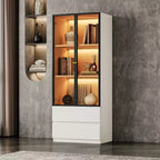 ATJafurn Vetrina illuminata da 23,6 pollici, credenza moderna da pranzo con 2 cassetti e 3 ripiani per cucina, sala da pranzo e soggiorno