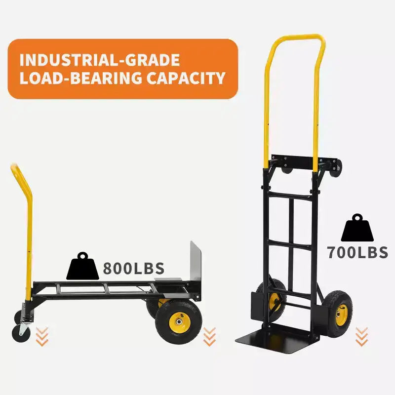 Carrello a mano convertibile, carrello pieghevole 2-in-1 con 4 ruote antiforatura, portata pesante di 180 kg, per traslochi, magazzino, ufficio e uso industriale