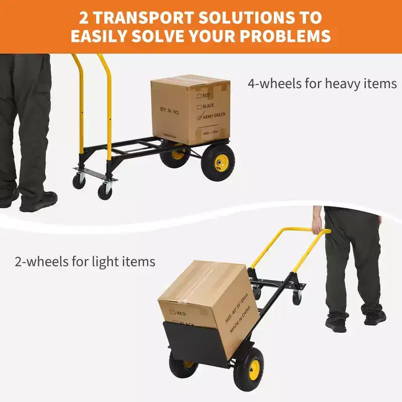 Carrello a mano convertibile, carrello pieghevole 2-in-1 con 4 ruote antiforatura, portata pesante di 180 kg, per traslochi, magazzino, ufficio e uso industriale