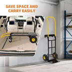Carrello a mano convertibile, carrello pieghevole 2-in-1 con 4 ruote antiforatura, portata pesante di 180 kg, per traslochi, magazzino, ufficio e uso industriale