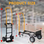Carrello a mano convertibile, carrello pieghevole 2-in-1 con 4 ruote antiforatura, portata pesante di 180 kg, per traslochi, magazzino, ufficio e uso industriale