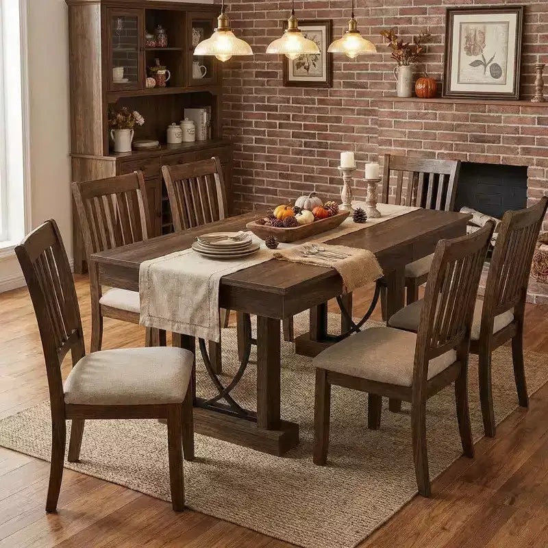 Tavolo da pranzo rettangolare in legno da 71 pollici, stile farmhouse, per 6-8 persone, tavolo da cucina con 2 ampi cassetti e piano spesso, struttura robusta per famiglie numerose