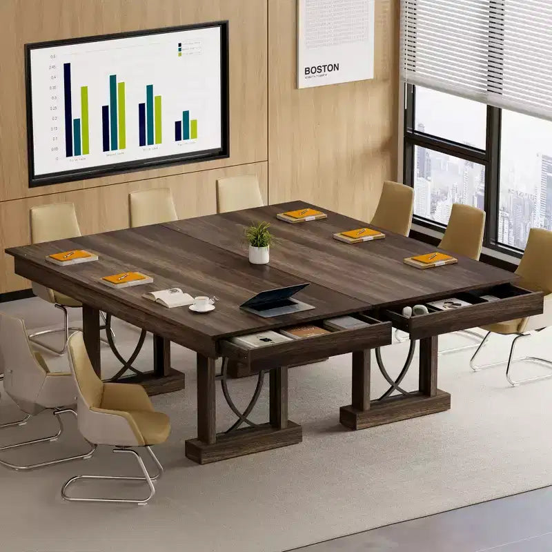 Tavolo da pranzo rettangolare in legno da 71 pollici, stile farmhouse, per 6-8 persone, tavolo da cucina con 2 ampi cassetti e piano spesso, struttura robusta per famiglie numerose