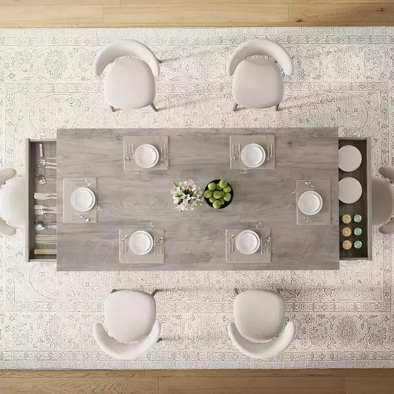 Tavolo da pranzo rettangolare in legno da 71 pollici, stile farmhouse, per 6-8 persone, tavolo da cucina con 2 ampi cassetti e piano spesso, struttura robusta per famiglie numerose