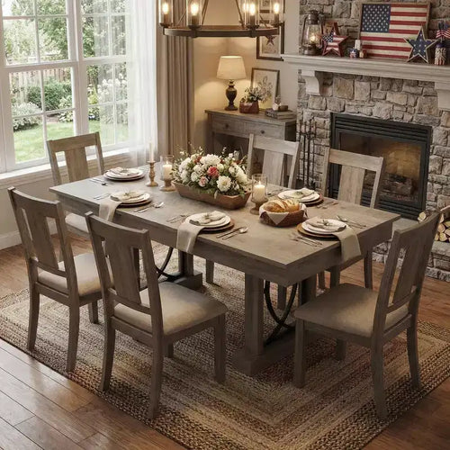 71 Long Farmhouse Wooden Rectangular Dining Table for 6-8, Kitchen Table with 2 Large Drawers & Thick Table Top, Sturdy Frame for Big Family