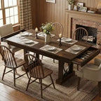 Tavolo da pranzo rettangolare in legno da 71 pollici, stile farmhouse, per 6-8 persone, tavolo da cucina con 2 ampi cassetti e piano spesso, struttura robusta per famiglie numerose