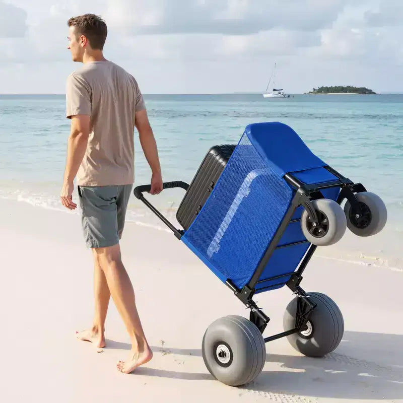 Carretto da Spiaggia VEVOR con Ruote Grandi per Sabbia, Capacità di Carico 75 kg, Carretto Pieghevole Pesante per Spiaggia con 12 Ruote a Palloncino, Borsa di Stoccaggio, Blu+Nero